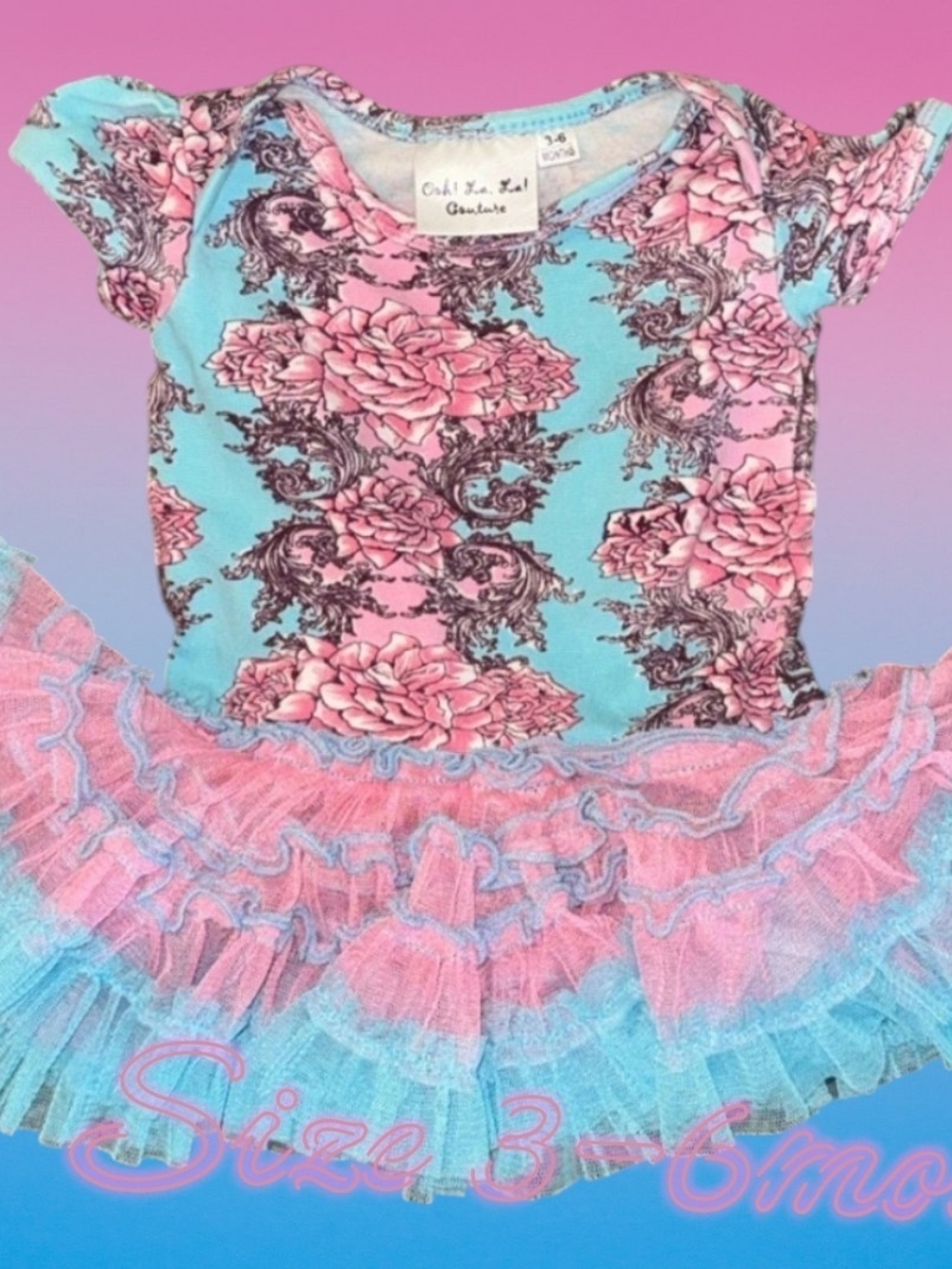 Ooh! La, La! Couture Pink and Blue Floral Tulle Bodysuit